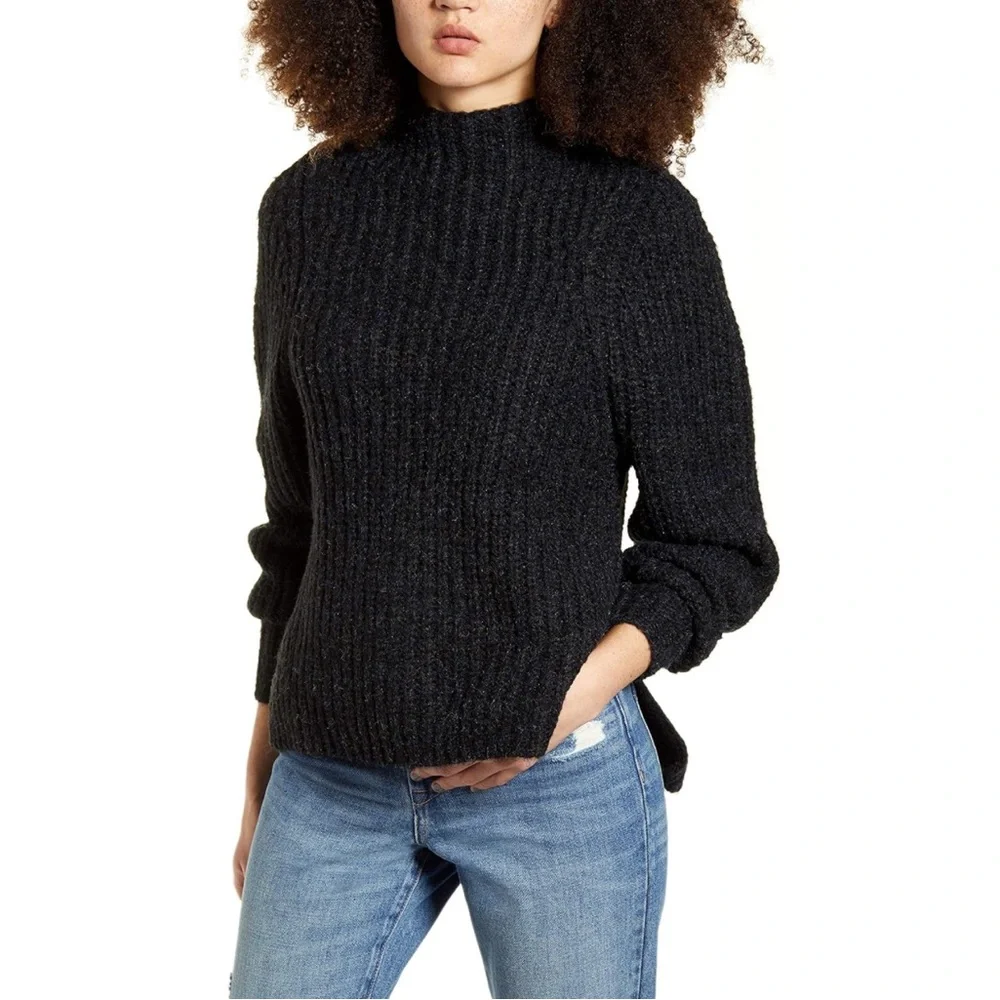 Leith Mock Neck Gray Chunky Knit Heavy Weight Pullover Sweater Long Sleeve - Picture 1 of 10